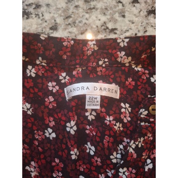 Sandra Darren Womens Dres Plus 22W Burgundy Floral Rayon Lightweight Cottagecore - Picture 3 of 7
